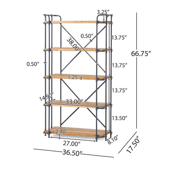 Cedarburg 66.75 in. Antique Brown Wood 5-Shelf Etagere Bookcase
