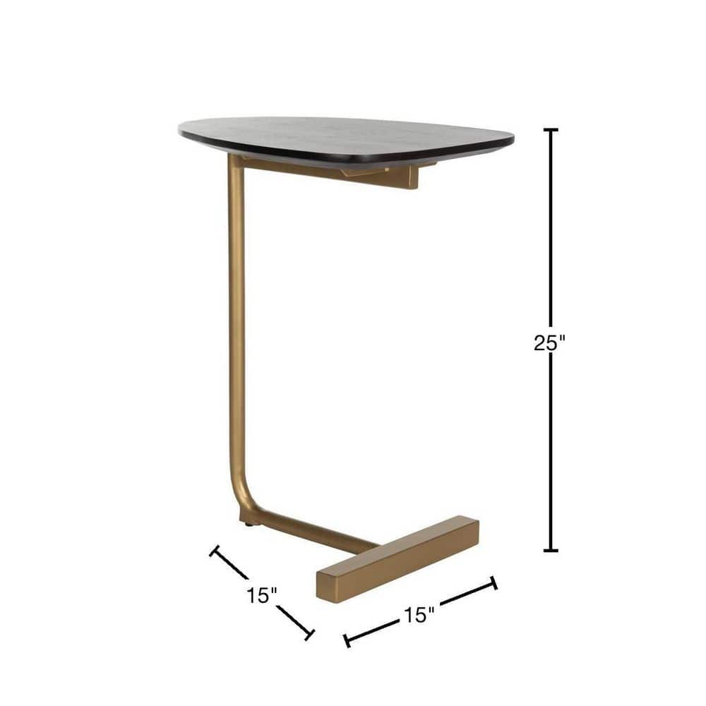 Transitional Triangular Black & Gold Wood Metal C-Table