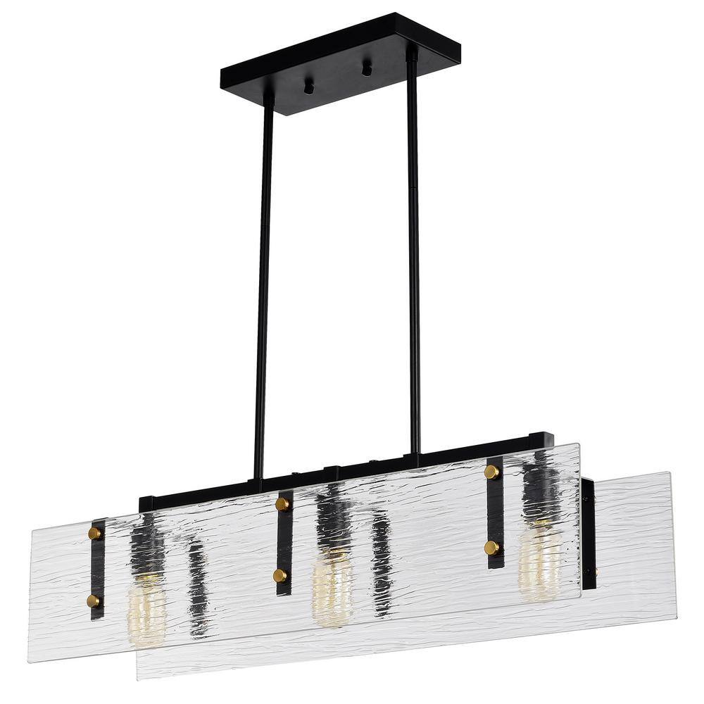 Elegant 30" Gold Linear Chandelier with Strie Glass - LED Compatible