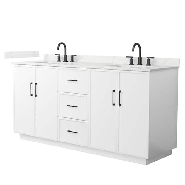 Elan TK 72 in. Double Freestanding White Bath Vanity with Giotto Quartz Top