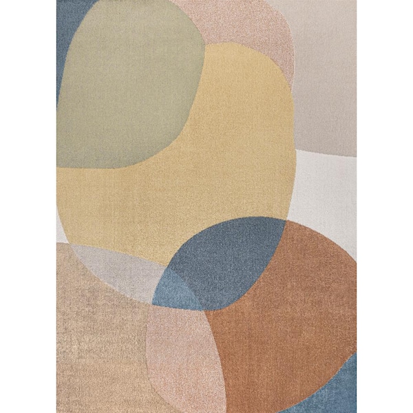 Pebble Geometric Kids & Novelty Machine-Washable Multi 8 ft. x 10 ft. Area Rug