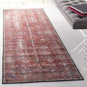 Tucson Red/Beige 3 ft. x 8 ft. Machine Washable Distressed Border Floral Runner Rug