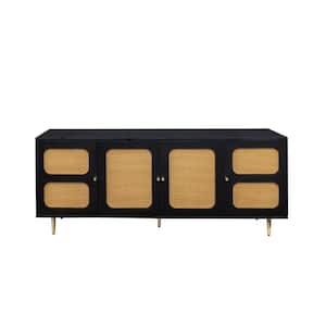 70.87 in. W x 15.75 in. D x 28.35 in. H Black Linen Cabinet with Adjustable Shelves