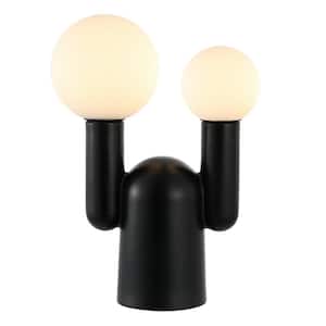 Leif 19 in. 2-Light Modern Mid-Century Resin/Iron/Frosted Glass Nordic Cactus LED Table Lamp, Black