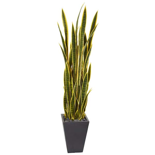 Nearly Natural 5.5 ft. Sansevieria Artificial Plant in Slate Planter
