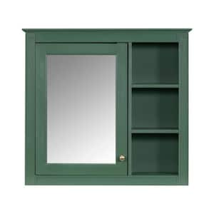 29.92 in. W x 28 in. H Rectangular MDF Medicine Cabinet with Mirror and Open Shelf in Green