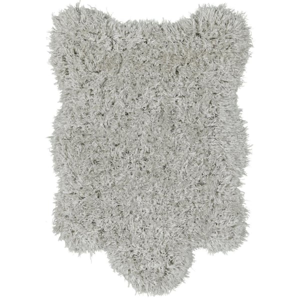 Ottomanson Pure Fuzzy Flokati Collection Non-Slip Rubberback Solid Design 2x3 Soft Sheepskin Indoor Runner Rug, 2' x 3', Grey
