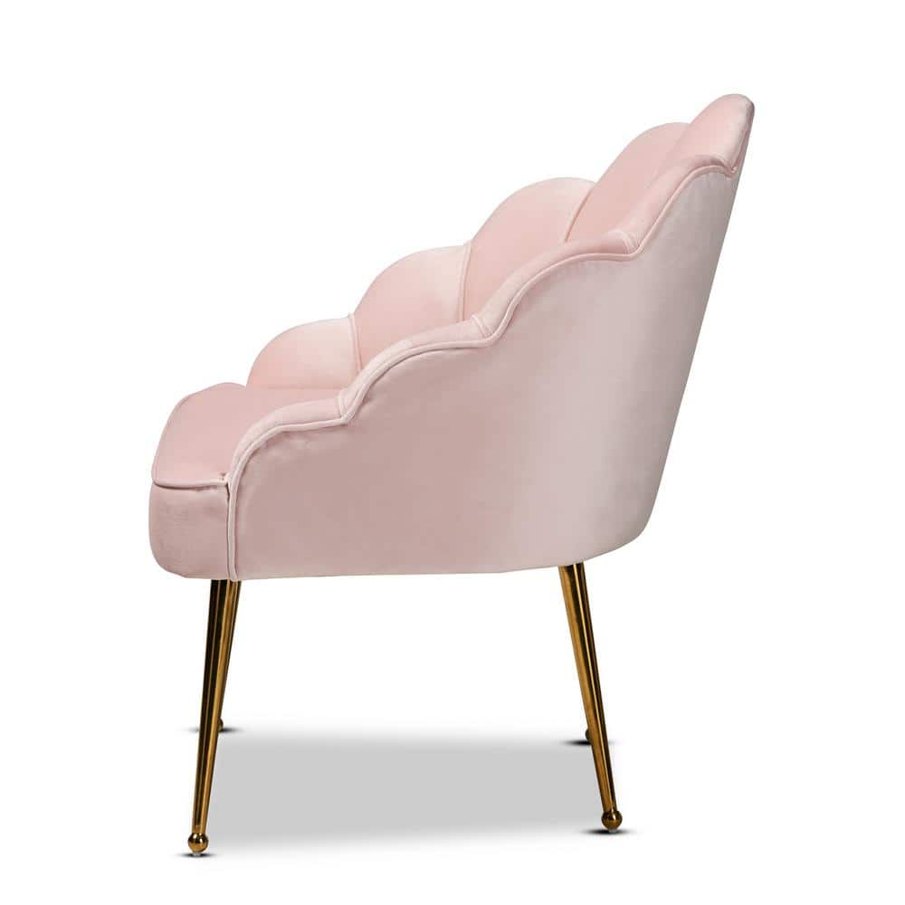Luxurious Light Pink Velvet & Gold Seashell Accent Chair