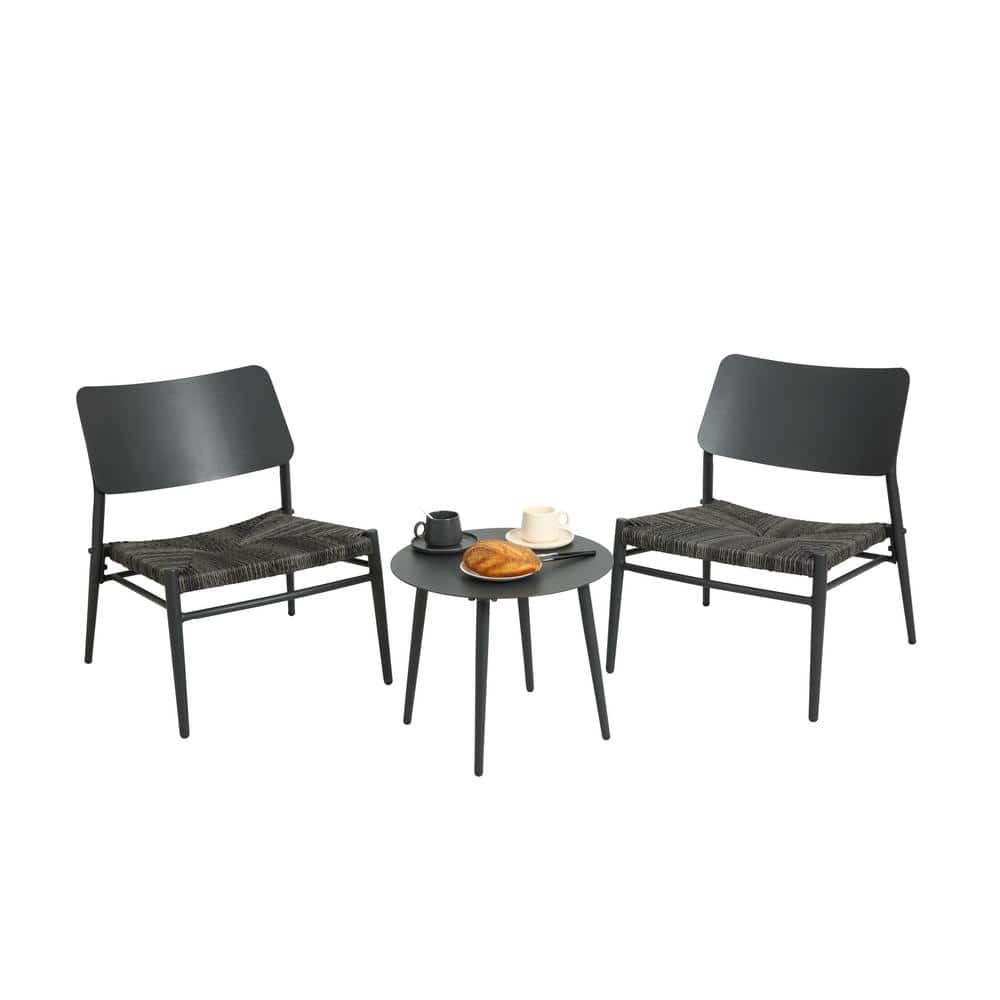 Light Gray 3-Piece Aluminum Outdoor Bistro Set, Patio Bistro Table and Chai