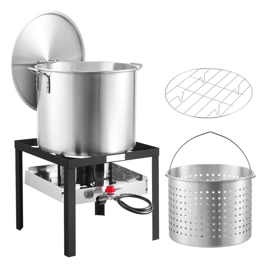 SKYSHALO 80 Qt. Seafood Boiling Kit with Strainer, Outdoor Seafood Boil Pot and Fryer, Cooking Set for Crab Crawfish Boiling HXG100000BTU9NA05V0-250311 - The Home Depot