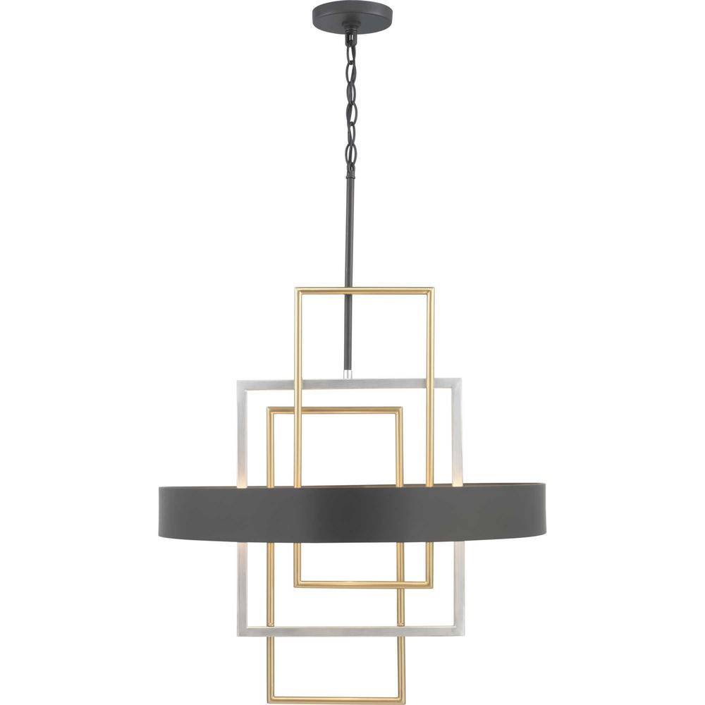 Adagio Modern 6-Light Circular Matte Black Pendant with Geometric Accents