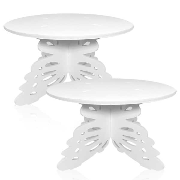2-Piece 12 in. White PVC Butterfly Cake Stand with Engraved Butterfly Decorations Cake & Tiered Stands