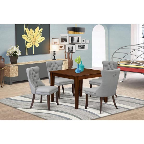 East West Furniture 5-Piece Mahogany Finish Solid Wood Top - Square Upholstered Dining Room Set - Seats 4