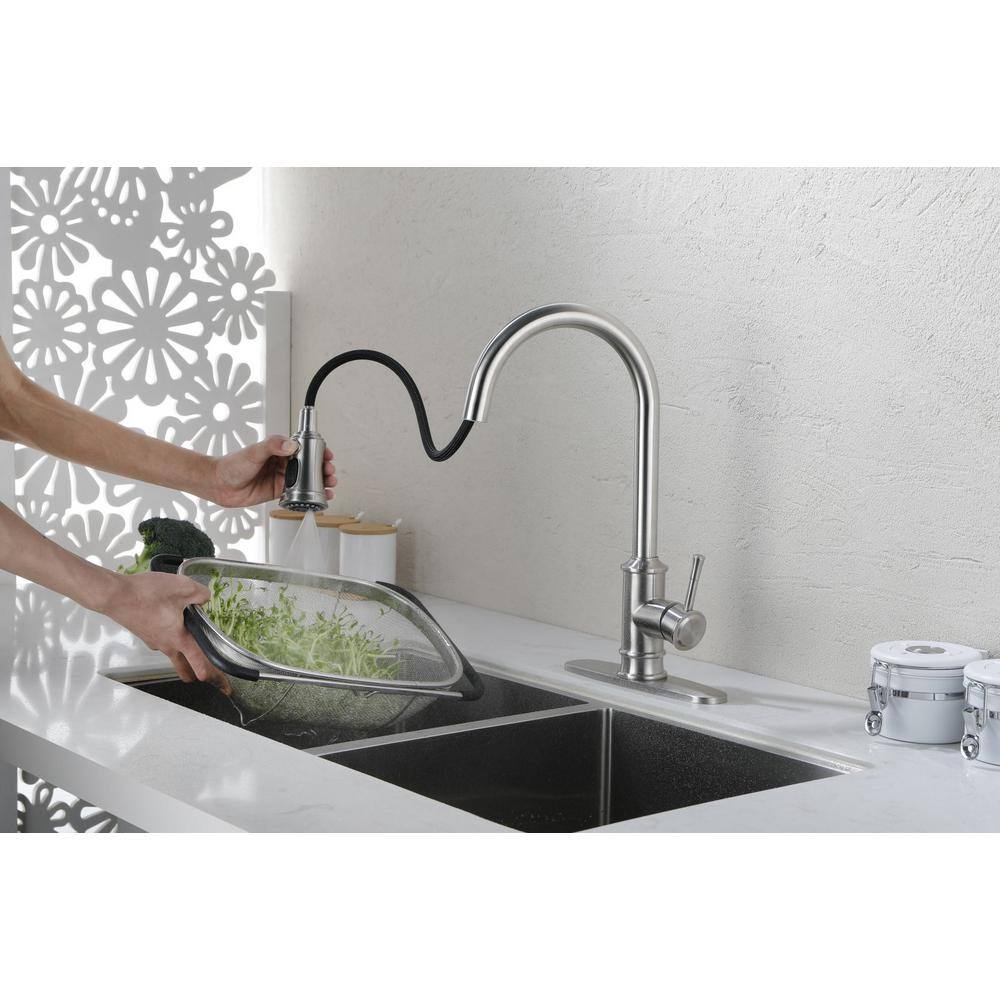 High Arc Brushed Nickel Single Handle Kitchen Faucet with Pull-out Spray