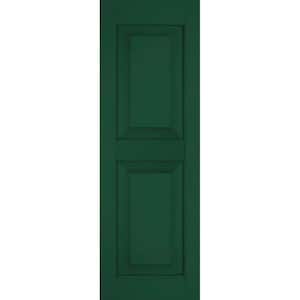 12 in. x 27 in. Exterior Real Wood Pine Raised Panel Shutters Pair Chrome Green