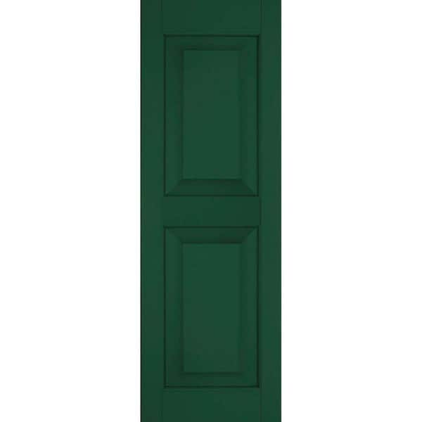 Ekena Millwork 12 in. x 36 in. Exterior Real Wood Pine Raised Panel Shutters Pair Chrome Green