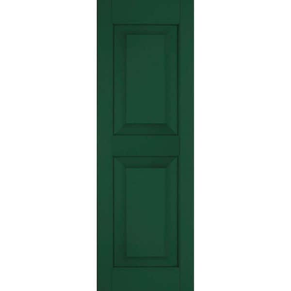 Ekena Millwork 15 in. x 32 in. Exterior Real Wood Pine Raised Panel Shutters Pair Chrome Green