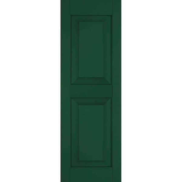 Ekena Millwork 15 in. x 35 in. Exterior Real Wood Pine Raised Panel Shutters Pair Chrome Green