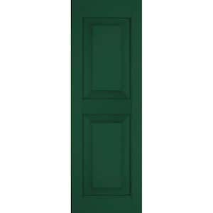 15 in. x 39 in. Exterior Real Wood Sapele Mahogany Raised Panel Shutters Pair Chrome Green