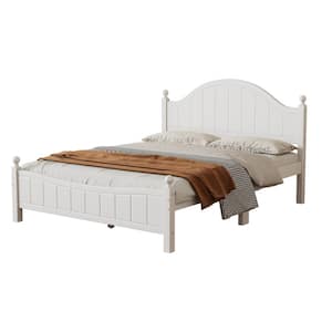 White Modern Concise Style Solid Wood Frame Queen Size Platform Bed with Special Designed Headboard