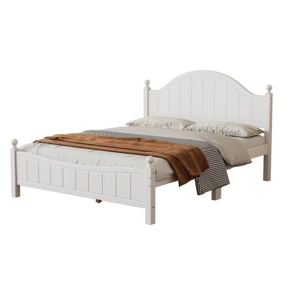 Polibi White Modern Concise Style Solid Wood Frame Queen Size Platform Bed with Special Designed Headboard