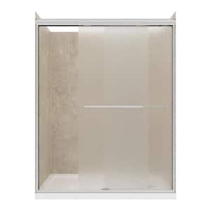 Cove Sliding 60 in. L x 32 in. W x 78 in. H Right Drain Alcove Shower Stall Kit in Shale and Brushed Nickel Hardware