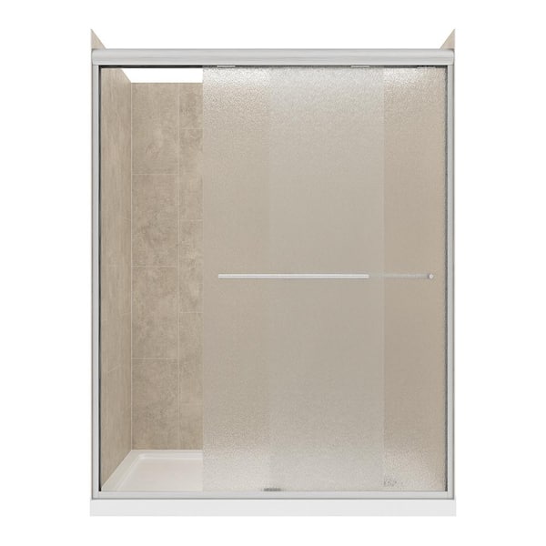 CRAFT + MAIN Cove Sliding 60 in. L x 32 in. W x 78 in. H Right Drain Alcove Shower Stall Kit in Shale and Brushed Nickel Hardware