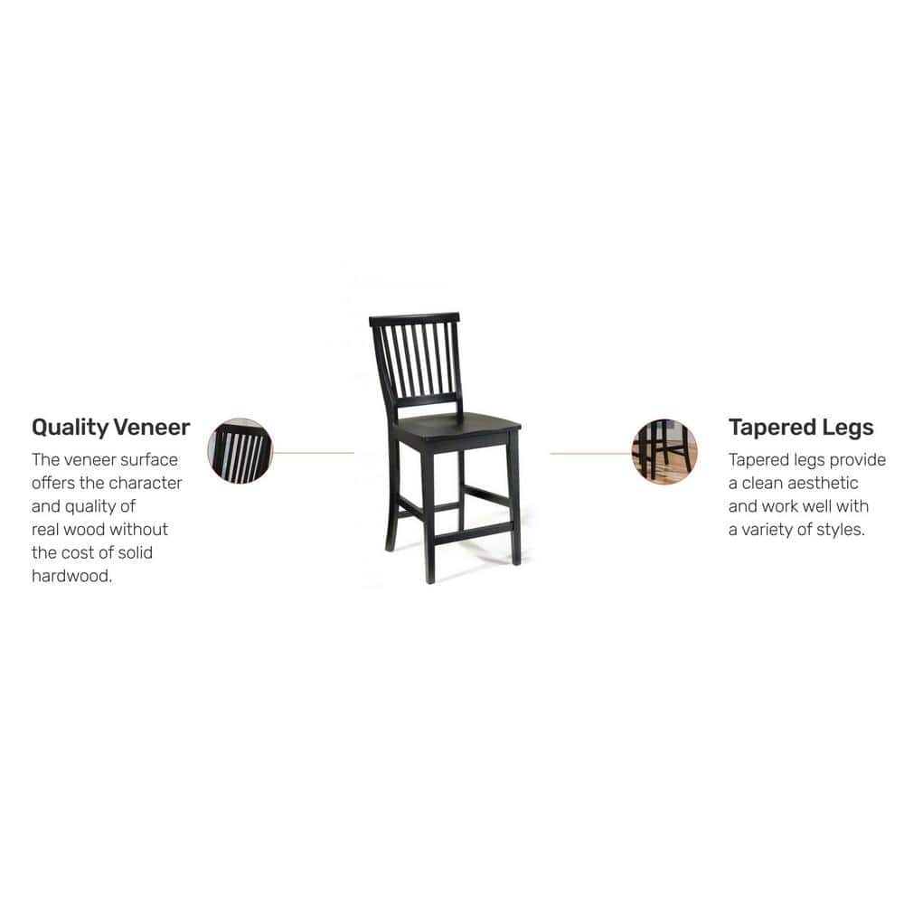 Arts and Crafts 24" Sleek Black Hardwood Counter Stool