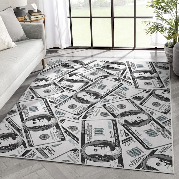 Money Dollar Stacked Novelty Printed Green 9 ft. 10 in. x 13 ft. Area Rug