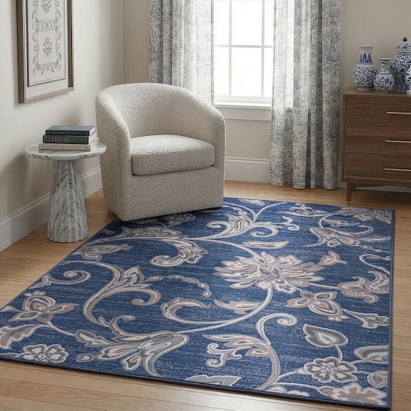 Madison Floral Navy 4 ft. x 6 ft. Indoor Area Rug