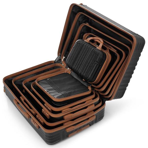 LIVACA 6-Piece Black Brown Durable Hardshell ABS Plastic Spinner