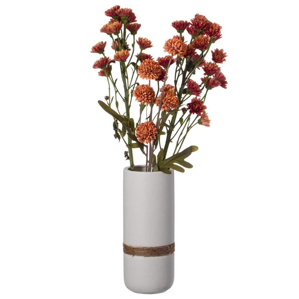 Uniquewise Decorative Modern Ceramic Cylinder Shape Table Vase Flower Holder with Rope, White 8 inch