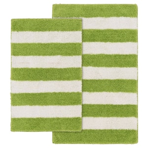 Lime Green/White Beach Stripe Nylon/Polyester 2- Piece Bath Rug Set