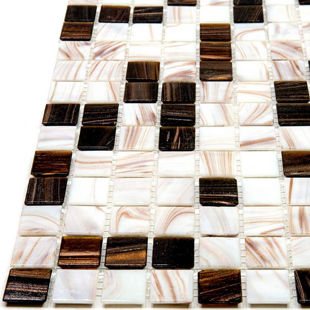 Mingles 12" x 12" Beige and Brown Iridescent Glass Mosaic Tile