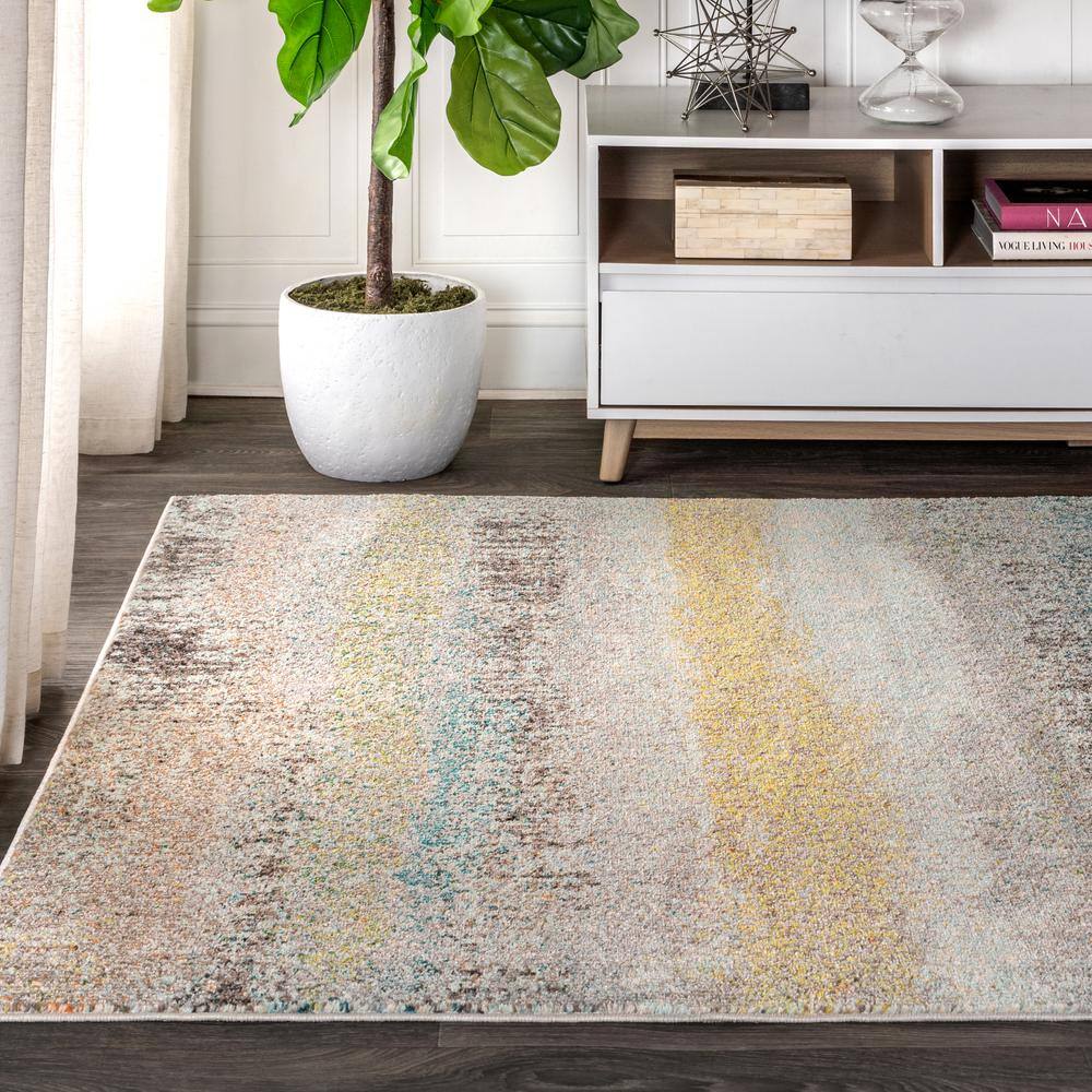 Blue and Beige Abstract Synthetic Area Rug