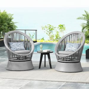Gray Metal Outdoor Lounge Chair with Gray Cushion (2-Pack) HG-743