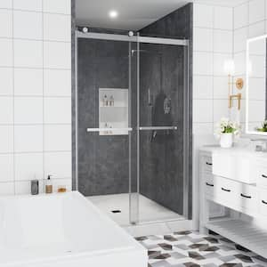 48 in. W x 76 in. H Double Sliding Frameless Shower Door in Brushed Nickel Finish with Clear Glass