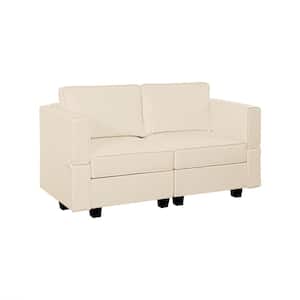 61.02 in. W Beige Faux Leather 1 Piece Loveseat with Storage 2 Seater Love seats for Small Spaces