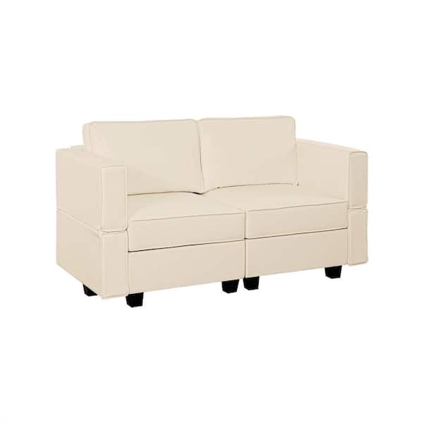 MAYKOOSH 61.02 in. W Beige Faux Leather 1 Piece Loveseat with Storage 2-Seater Love seats for Small Spaces