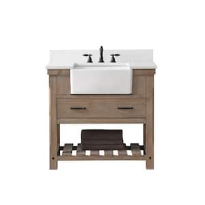 Wesley 36 in. W x 22 in. D Bath Vanity in Weathered Natural with Engineered Stone Top in Ariston White with White Sink