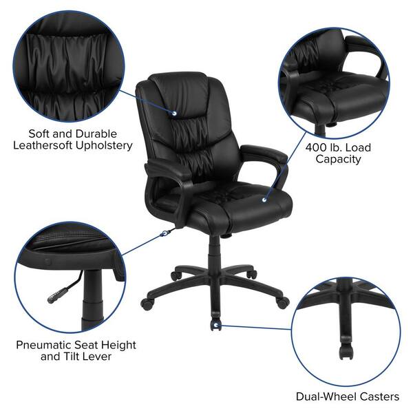 Flash Furniture Basics High Back LeatherSoft-Padded Task Office Chair with Arms, Black