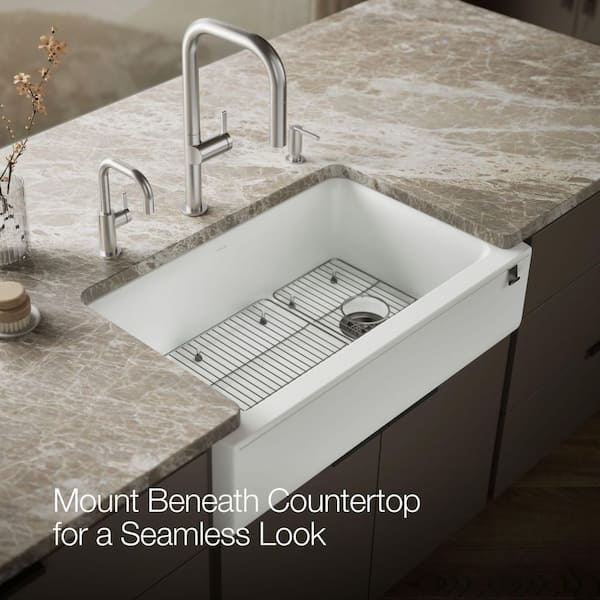 aren_ KOHLER Cairn 34 in. Undermount Single Bowl Matte White Engineered
