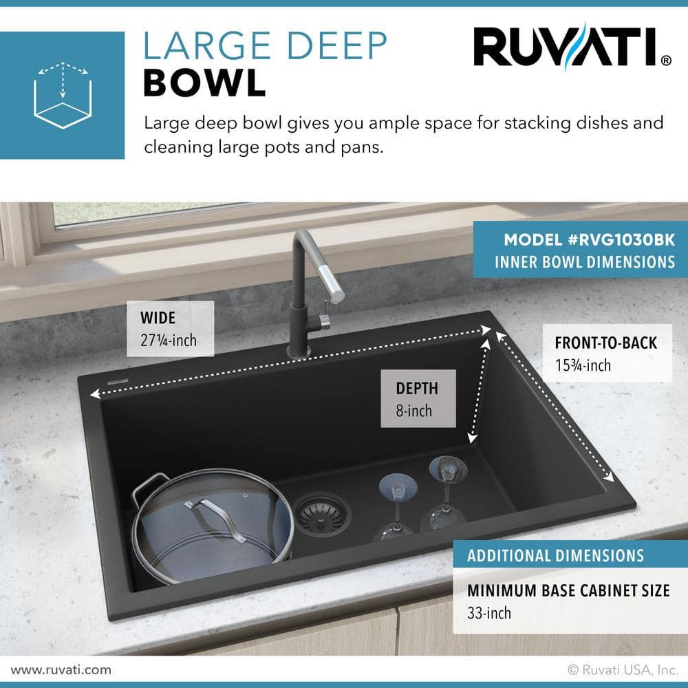 Midnight Black Granite Composite Single Bowl Kitchen Sink