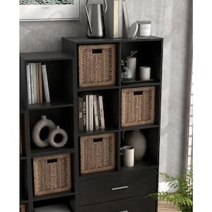 Quincy 35.27 in. Tall Stackable Black Engineered wood 6-Shelf Modern Modular Bookcase