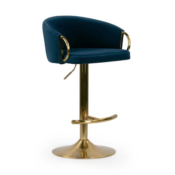 Glamour Home Balder 23.5 in. Blue Metal Bar Stool with Velvet Seat 1 Set of Included