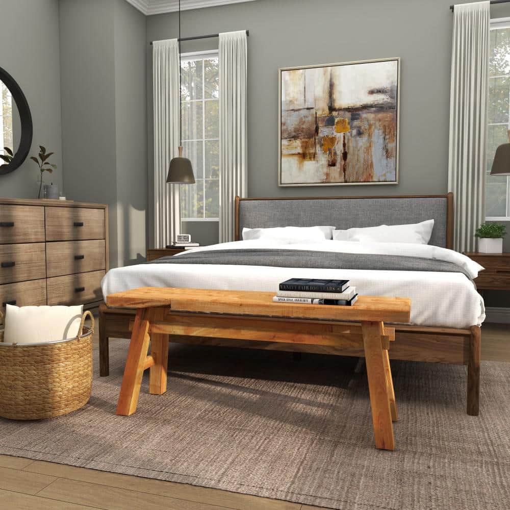 Rustic Trestle-Legged Pale Brown Wood Storage Bench