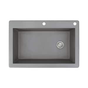 Radius Drop-in Granite 33 in. 2-Hole Single Bowl Kitchen Sink in Grey