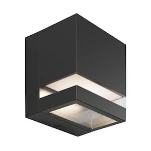 Valor Black Modern Square Integrated LED Indoor/Outdoor Hardwired Garage and Porch Light Wall Lantern Sconce