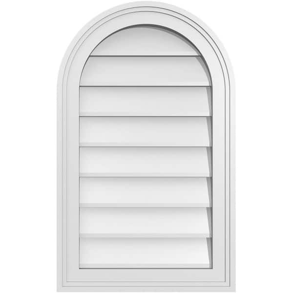 Ekena Millwork 16 in. x 26 in. Round Top White PVC Paintable Gable Louver Vent Non-Functional