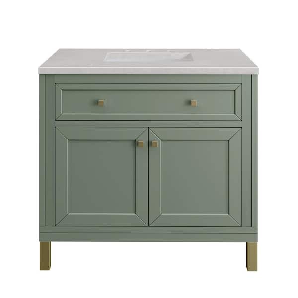 James Martin Vanities Chicago 36.0 in. W x 23.5 in. D x 34 in. H Bathroom Vanity in Smokey Celadon with Eternal Serena Quartz Top